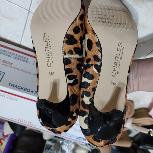 Charles David Furry Leopard Print Pointy Toes High Heel Pumps Shoes Sexy - Picture 5 of 10